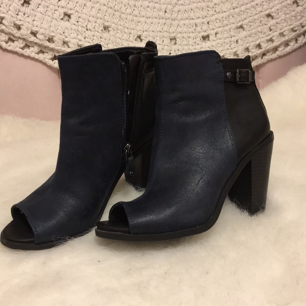 Open toed booties. Dark blue. great condition